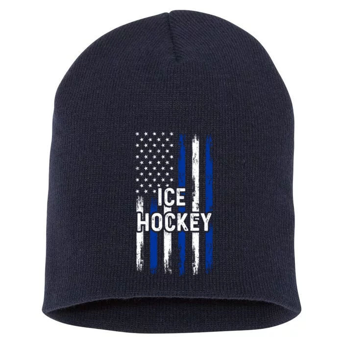 Ice Hockey Lover Us Flag Retro Ice Hockey American Ice Hockey Lover Short Acrylic Beanie