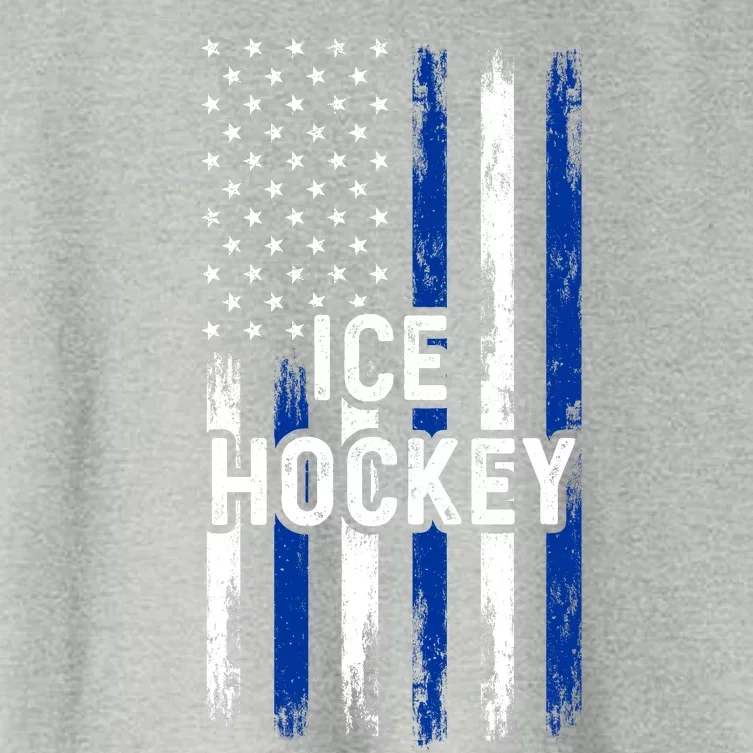 Ice Hockey Lover Us Flag Retro Ice Hockey American Ice Hockey Lover Women's Crop Top Tee