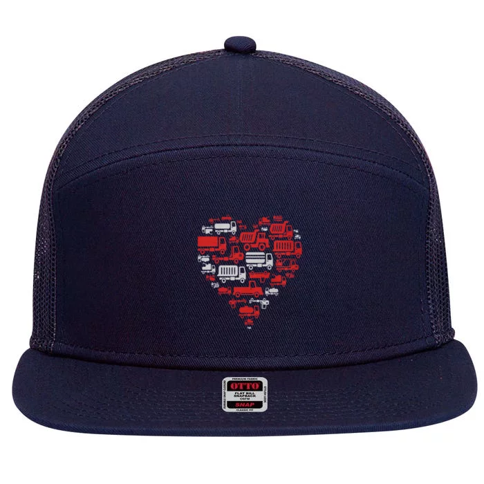 I Heart Love Garbage Trucks Valentines Day Heart Cool Gift 7 Panel Mesh Trucker Snapback Hat