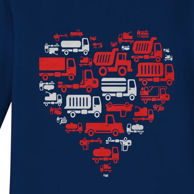 I Heart Love Garbage Trucks Valentines Day Heart Cool Gift Baby Long Sleeve Bodysuit