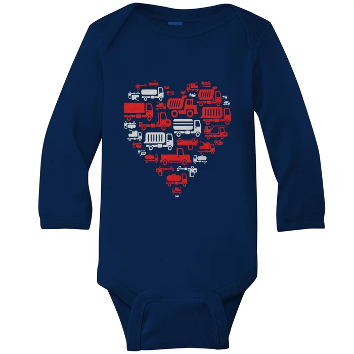 I Heart Love Garbage Trucks Valentines Day Heart Cool Gift Baby Long Sleeve Bodysuit