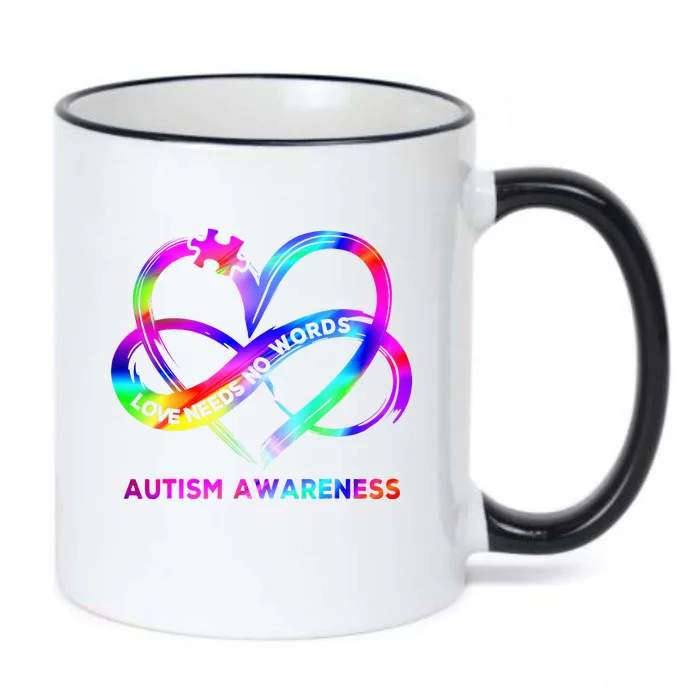 Infinity Heart Love Autism Awareness Needs No Words Black Color Changing Mug