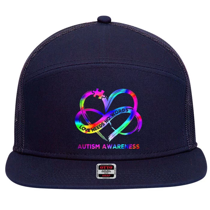 Infinity Heart Love Autism Awareness Needs No Words 7 Panel Mesh Trucker Snapback Hat