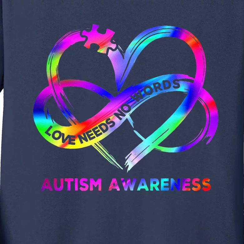 Infinity Heart Love Autism Awareness Needs No Words Kids Long Sleeve Shirt