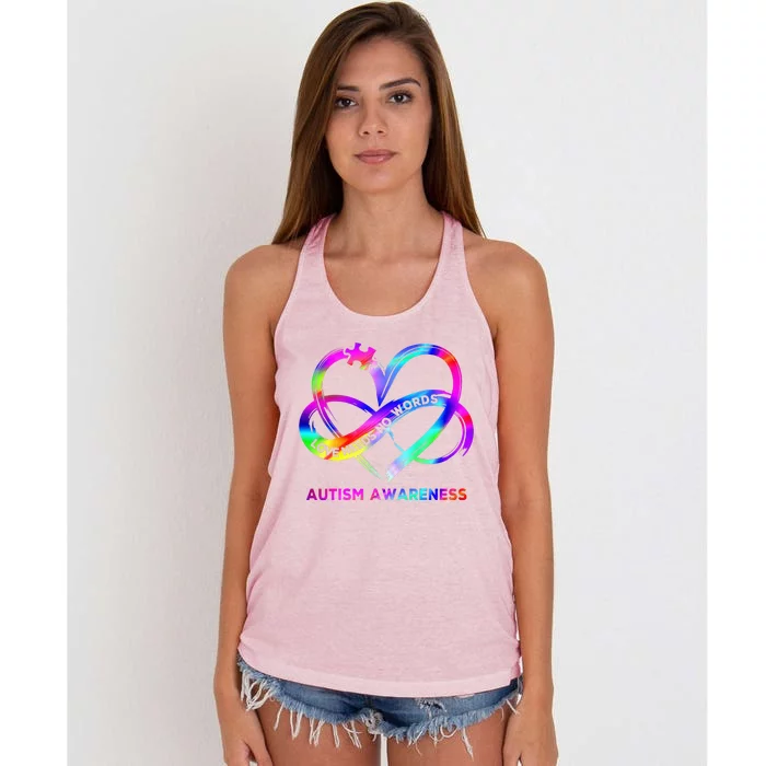 Infinity Heart Love Autism Awareness Needs No Words Women's Knotted Racerback Tank