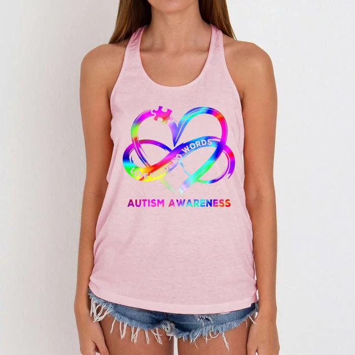 Infinity Heart Love Autism Awareness Needs No Words Women's Knotted Racerback Tank