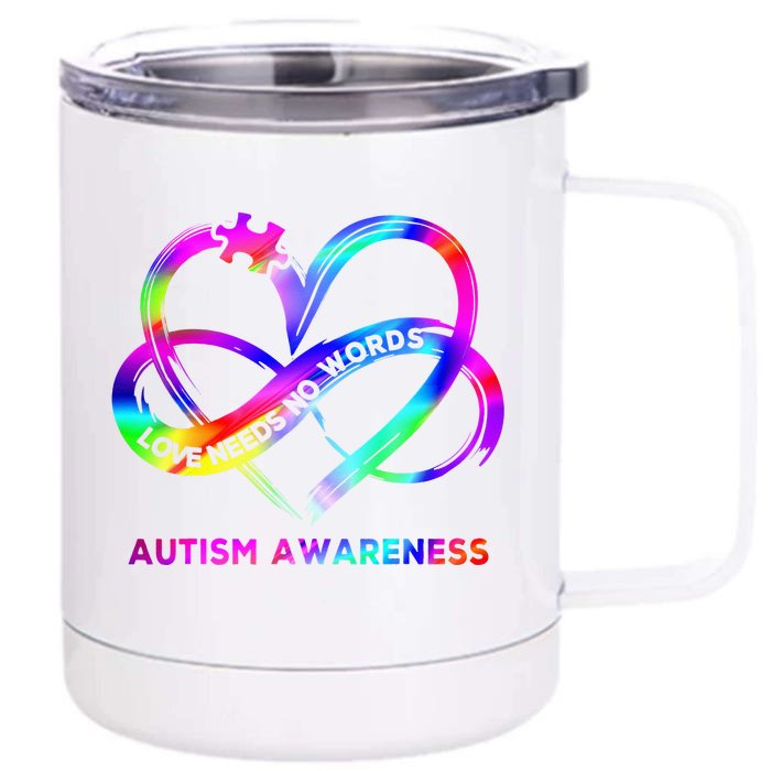 Infinity Heart Love Autism Awareness Needs No Words Front & Back 12oz Stainless Steel Tumbler Cup