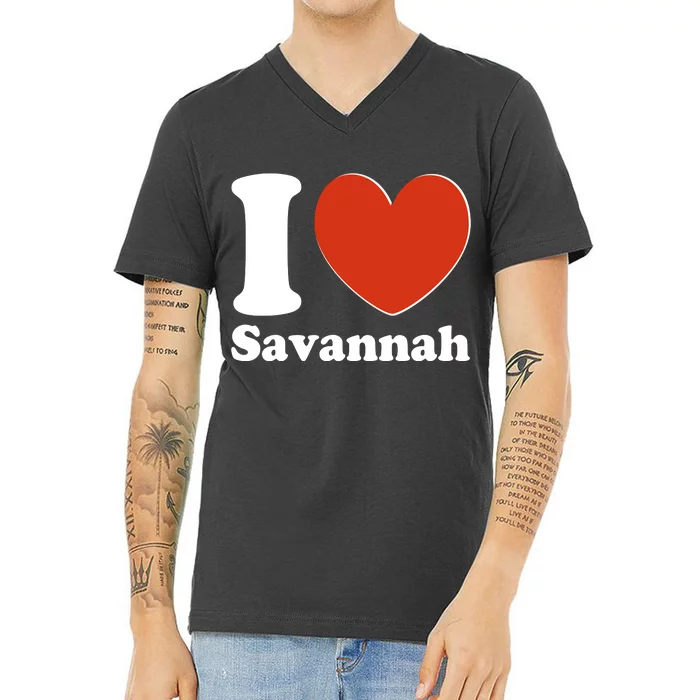 I Heart Love Savannah V-Neck T-Shirt