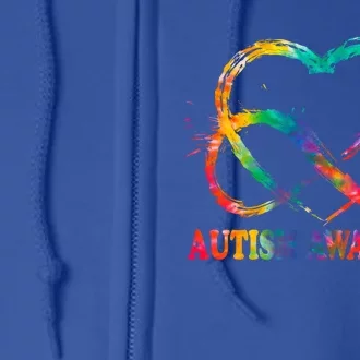 Infinity Heart Love Autism Awareness Needs No Words Tie Dye Funny Gift Full Zip Hoodie