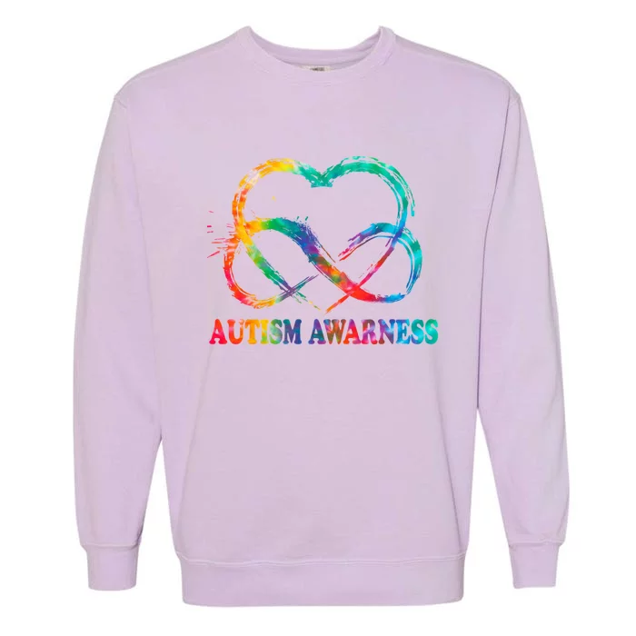 Infinity Heart Love Autism Awareness Needs No Words Tie Dye Funny Gift Garment-Dyed Sweatshirt