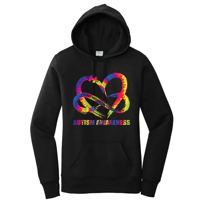 Infinity Heart Love Autism Needs No Words Tie Dye Women's Pullover Hoodie