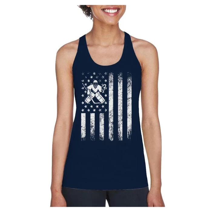 Ice Hockey Lover Us Flag Retro Ice Hockey American Ice Hockey Lover Women's Racerback Tank