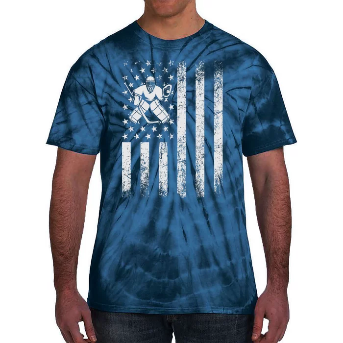 Ice Hockey Lover Us Flag Retro Ice Hockey American Ice Hockey Lover Tie-Dye T-Shirt