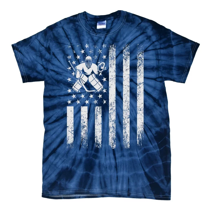 Ice Hockey Lover Us Flag Retro Ice Hockey American Ice Hockey Lover Tie-Dye T-Shirt