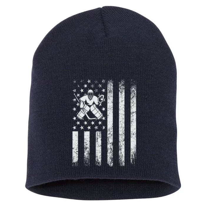 Ice Hockey Lover Us Flag Retro Ice Hockey American Ice Hockey Lover Short Acrylic Beanie