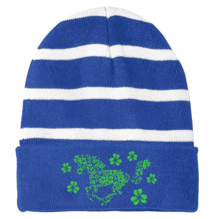 Irish Horse Lover Horseback Riding Equestrian Rider Shamrock Great Gift Striped Beanie with Solid Band