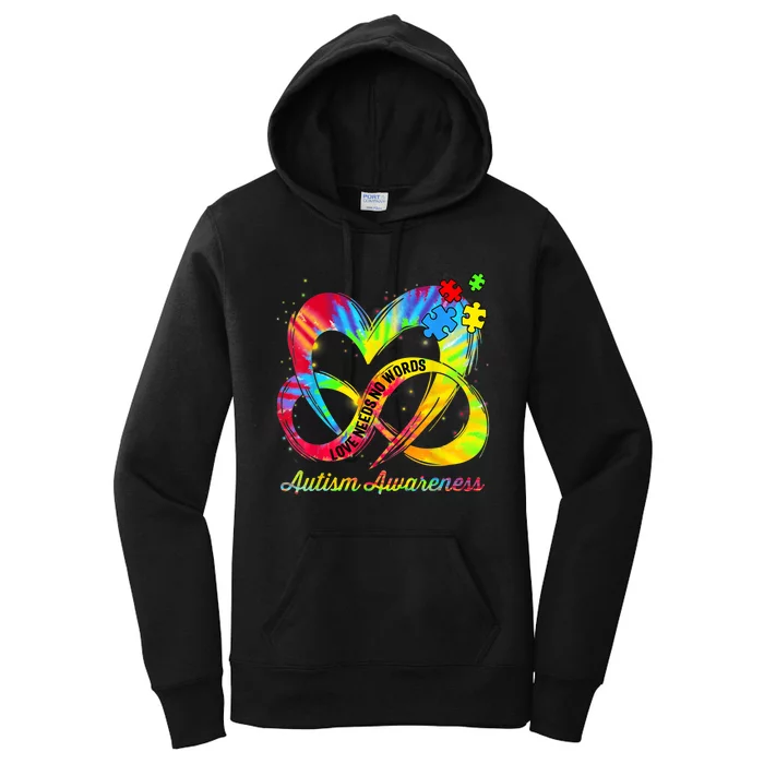 Infinity Heart Love Autism Awareness Needs No Words Tie Dye Women's Pullover Hoodie