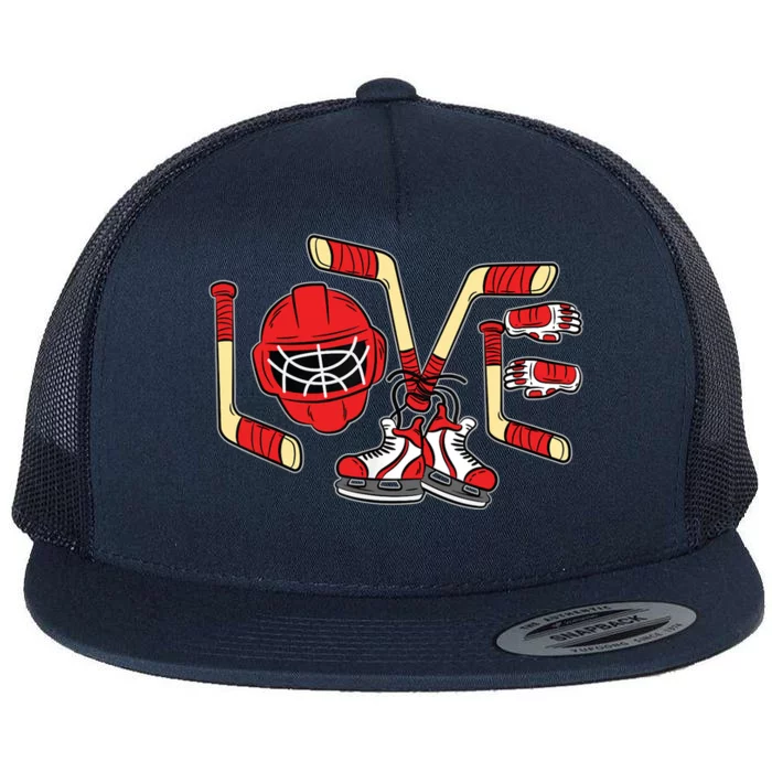 Ice Hockey Love Valentines Day Cool Sports Lover Flat Bill Trucker Hat