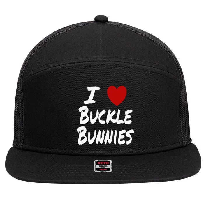 I Heart (Love) Buckle Bunnies Country Rodeo Cow Cow 7 Panel Mesh Trucker Snapback Hat