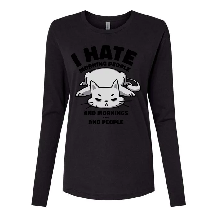 I Hate Mornings And People Funny Cat Womens Cotton Relaxed Long Sleeve T-Shirt