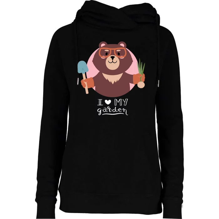 I Heart My Garden Bear Gardening Love Womens Funnel Neck Pullover Hood