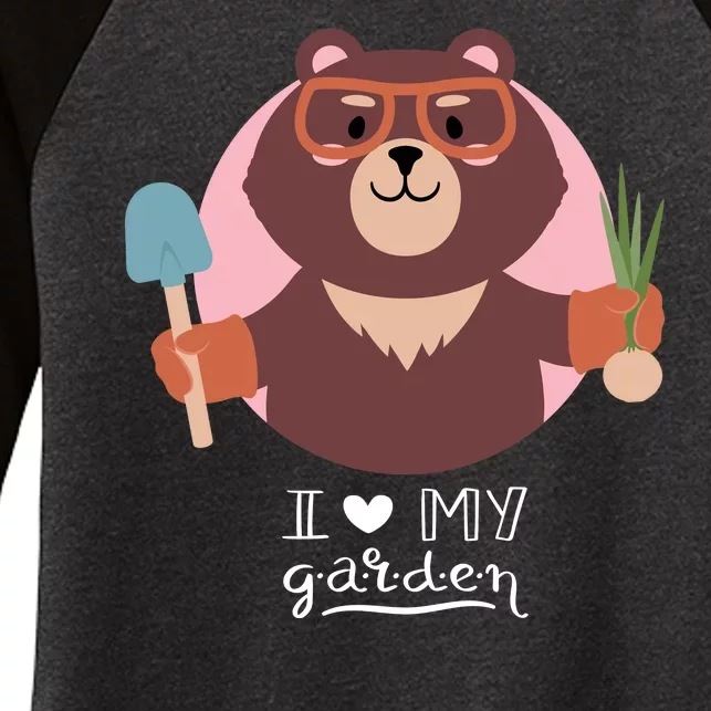 I Heart My Garden Bear Gardening Love Women's Tri-Blend 3/4-Sleeve Raglan Shirt