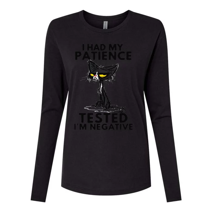 I Had My Patience Tested Im Negative Funny Black Cat Womens Cotton Relaxed Long Sleeve T-Shirt