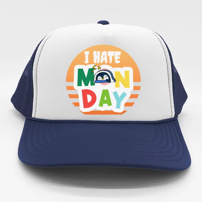 I Hate Monday Little Penguin Sleeping Working Day Design Trucker Hat