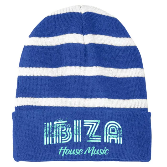 Ibiza House Music Teal Ibiza Spain Music Gift Striped Beanie with Solid Band