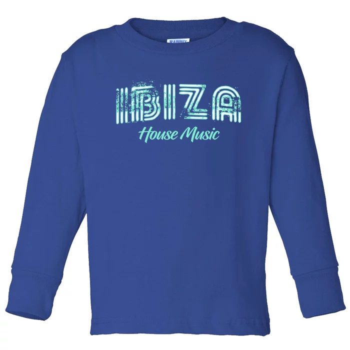 Ibiza House Music Teal Ibiza Spain Music Gift Toddler Long Sleeve Shirt