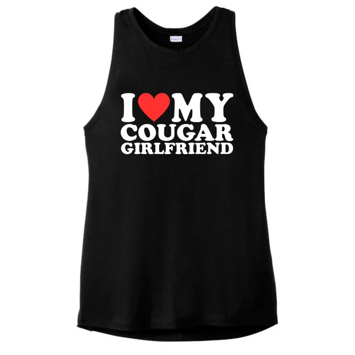 I Heart My Cougar Girlfriend Ladies Tri-Blend Wicking Tank