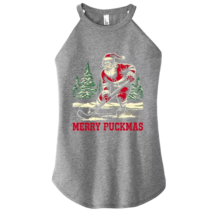 Ice Hockey Merry Puckmas Icehockey Player Christmas Ugly Gift Women’s Perfect Tri Rocker Tank