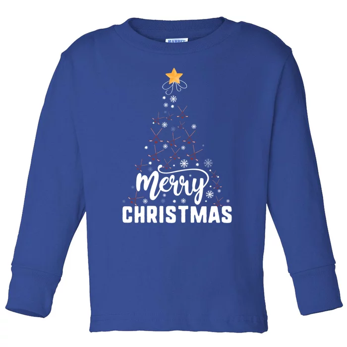 Ice Hockey Merry Christmas Tree Family Xmas Holidays Gift Cool Gift Toddler Long Sleeve Shirt