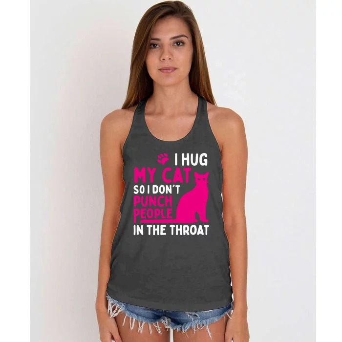 I Hug My Cat So I Don't Punch People - Cat Lover Women's Knotted Racerback Tank