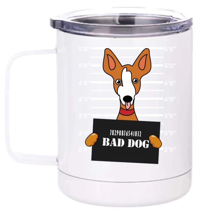 Ibizan Hound Mug Shot Bad Dog Mom Dad Gift Front & Back 12oz Stainless Steel Tumbler Cup