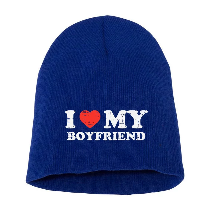 I Heart My Boyfriend Love Bf Couple Match Girlfriend Short Acrylic Beanie