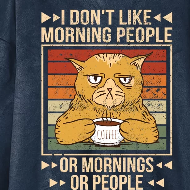 I Hate Morning People Cat Coffee Gift Hooded Wearable Blanket