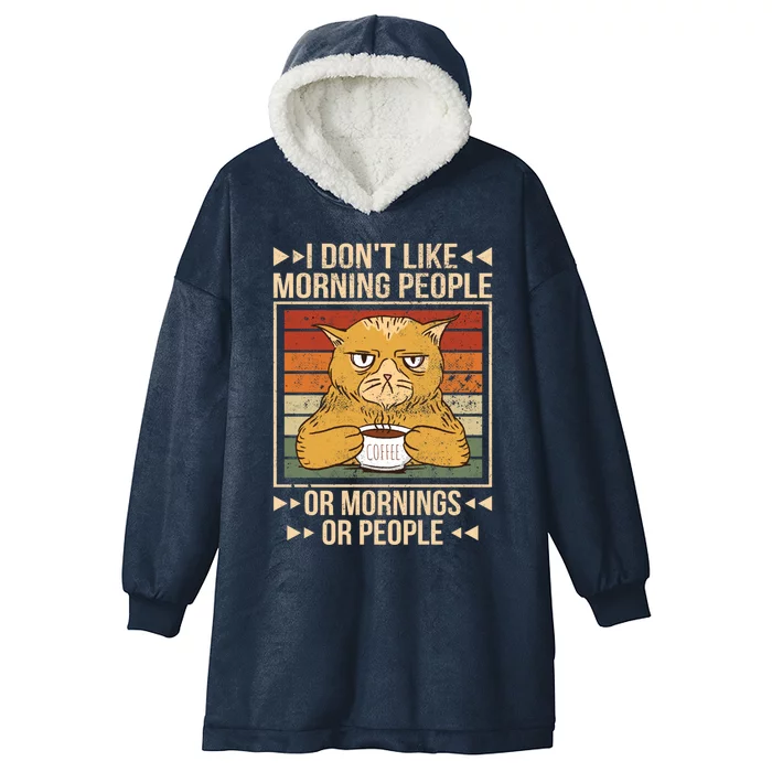 I Hate Morning People Cat Coffee Gift Hooded Wearable Blanket