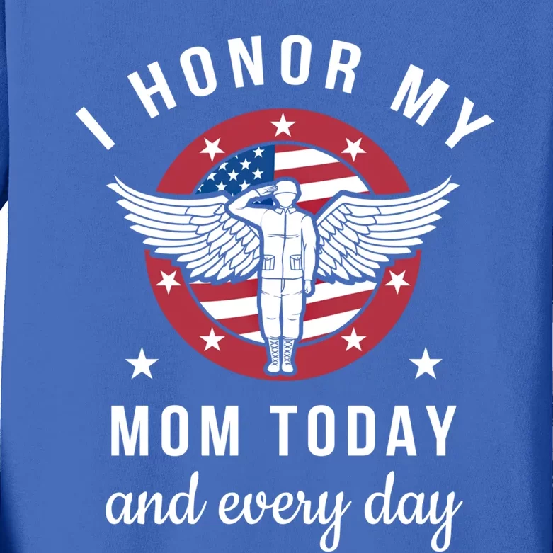 I Honor My Mom Today Cool Gift Angel Solider Memorial Day Flag Cool Gift Kids Long Sleeve Shirt