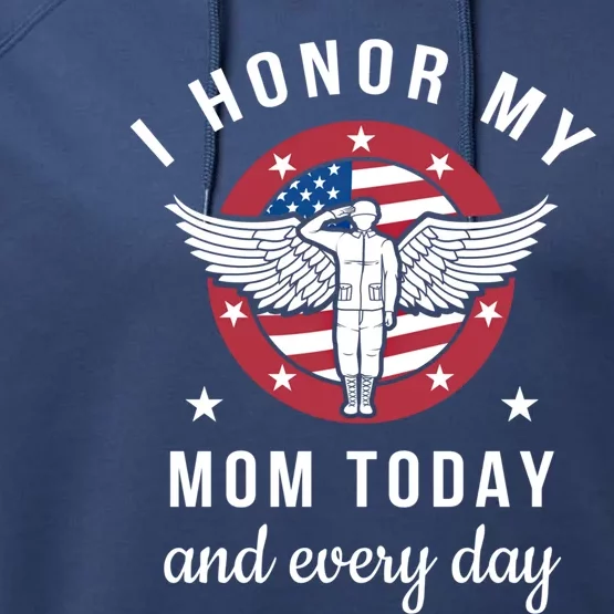 I Honor My Mom Today Cool Gift Angel Solider Memorial Day Flag Cool Gift Performance Fleece Hoodie