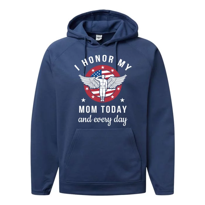 I Honor My Mom Today Cool Gift Angel Solider Memorial Day Flag Cool Gift Performance Fleece Hoodie