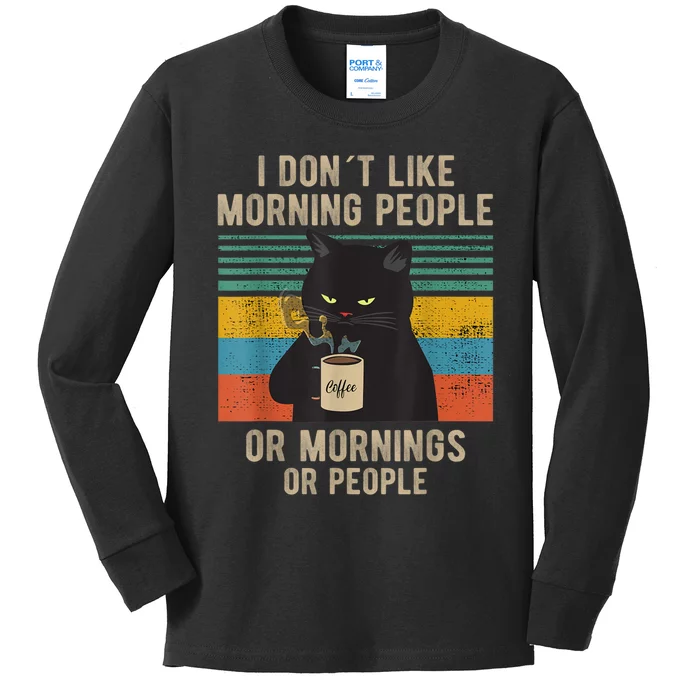 I Hate Morning People And Mornings And People Coffee Cat Kids Long Sleeve Shirt