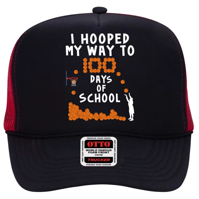 I Hooped My Way 100 Days Of School Basketball High Crown Mesh Trucker Hat