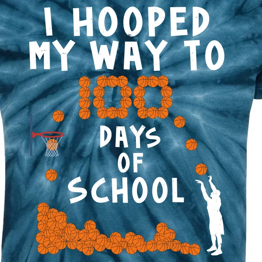 I Hooped My Way 100 Days Of School Basketball Kids Tie-Dye T-Shirt