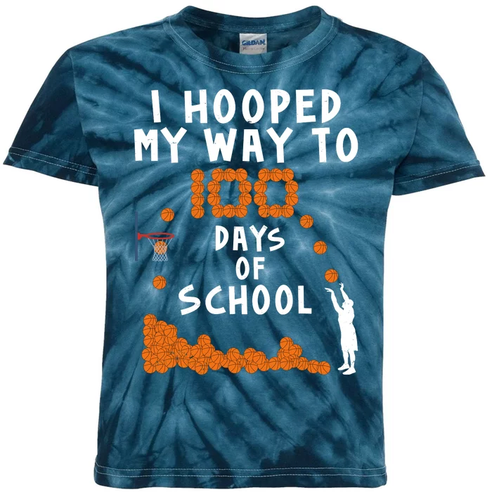 I Hooped My Way 100 Days Of School Basketball Kids Tie-Dye T-Shirt