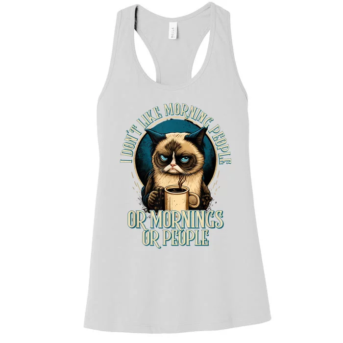 I Hate Morning People And Mornings And People Coffee Cat Women's Racerback Tank