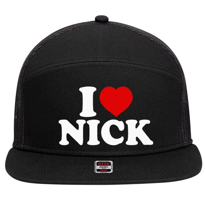 I Heart Nick First Name I Love Nick Personalized Stuff 7 Panel Mesh Trucker Snapback Hat