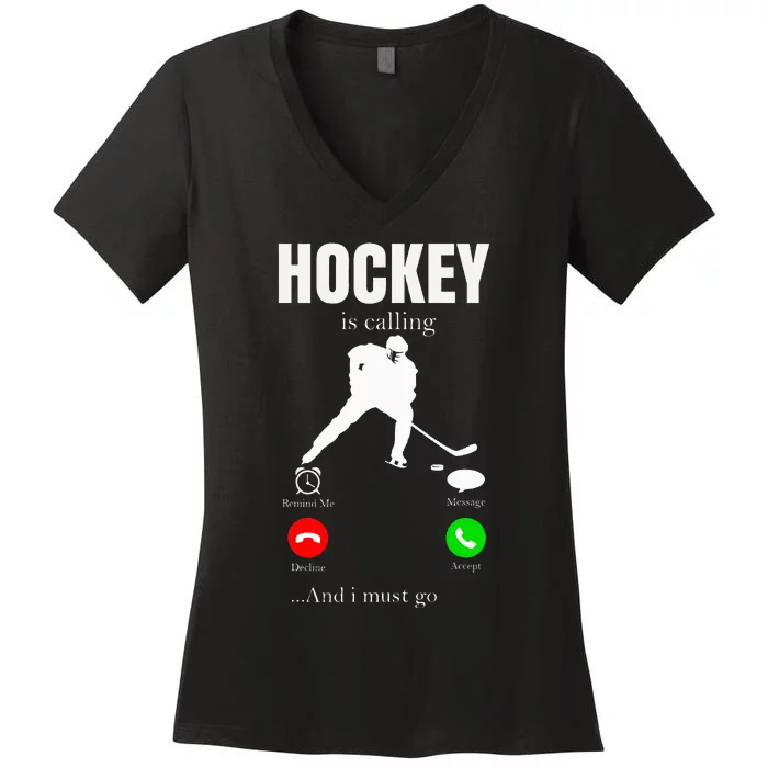 Ice Hockey Puck Hockeyplayer Player Women's V-Neck T-Shirt