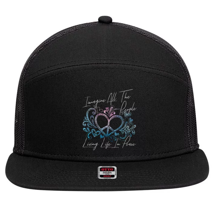 Imagine Hippie People Living Life In Peace And Love 7 Panel Mesh Trucker Snapback Hat