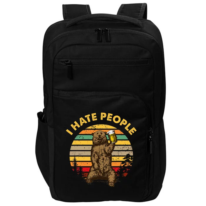 I Hate People Funny Beer Drinking Bear Wilderness Camping Impact Tech Backpack